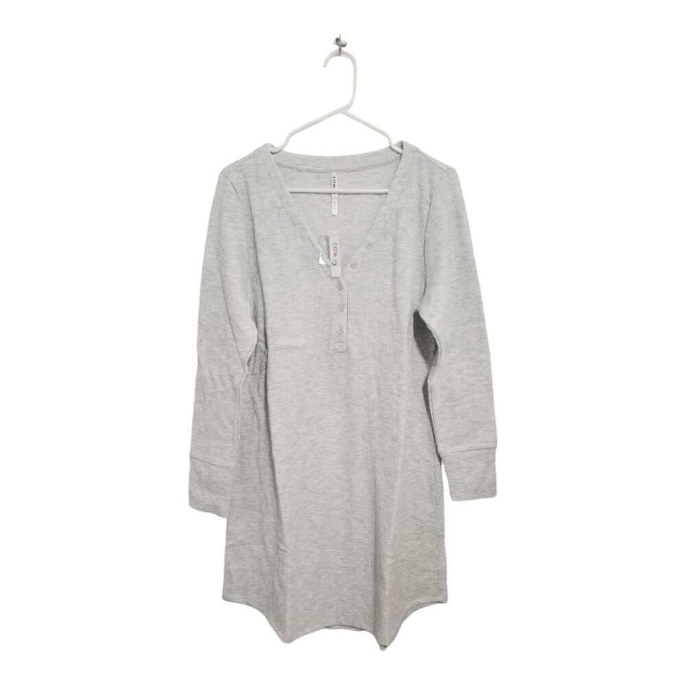 SOMA Cozy Waffle Long Sleeve Sleepshirt Heather Cloud - Size Large